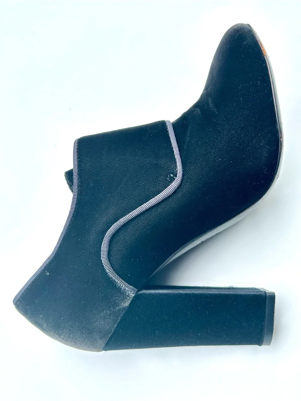 Tory Burch Carley Velvet Booties Gray Grigio Block Heel Double Monk Buckle Shoes